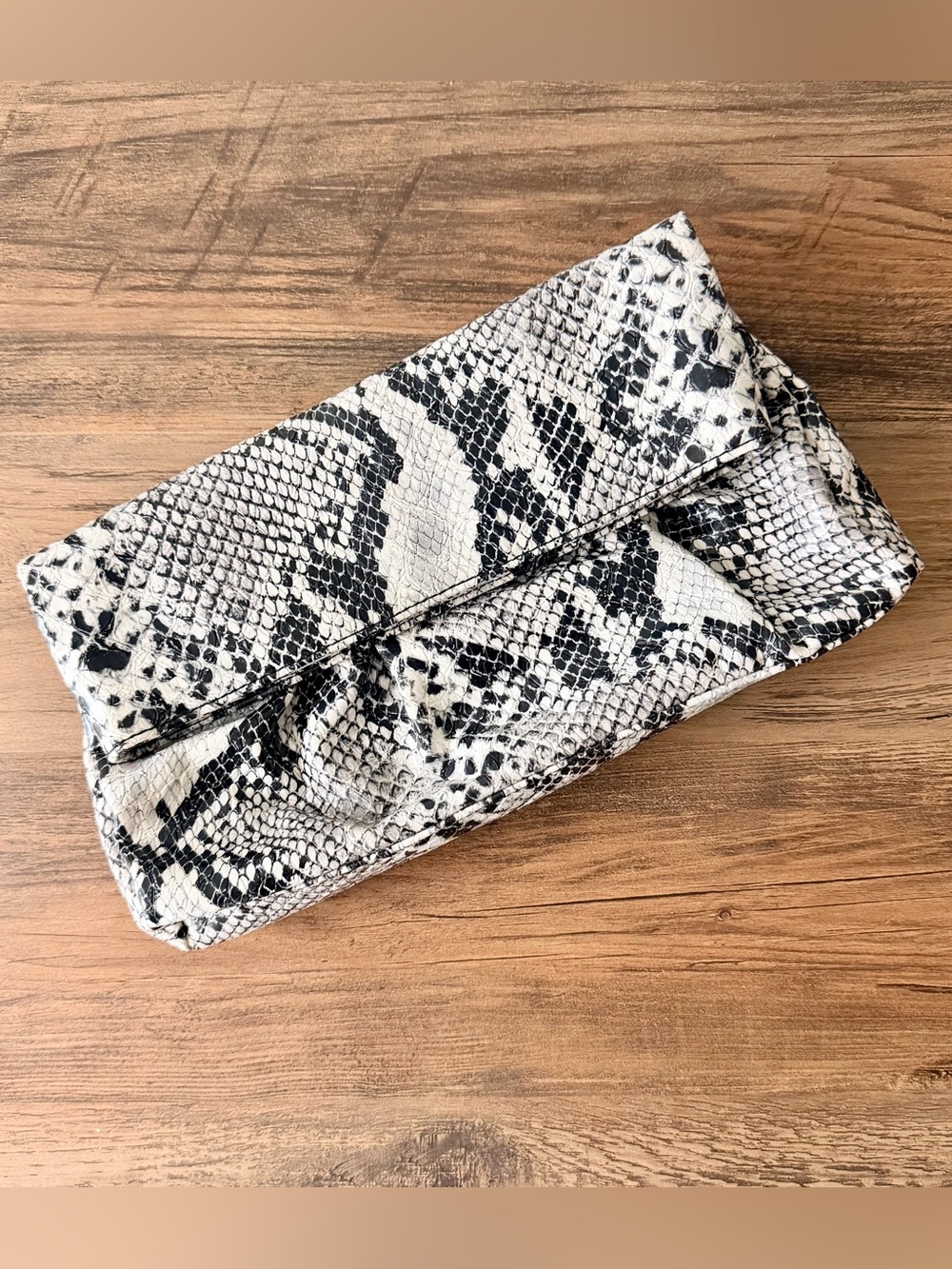 Steve Madden Snakeskin Black/White Print Foldover Envelope Double Pocket Clutch